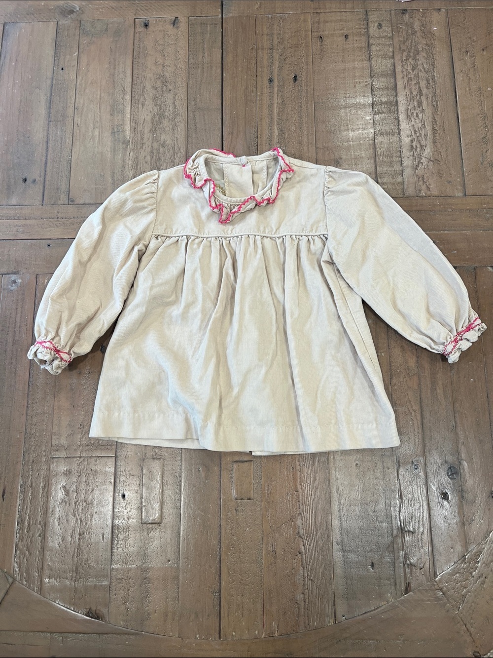 The Beaufort bonnet company tan corduroy pink trim long sleeve top 4T